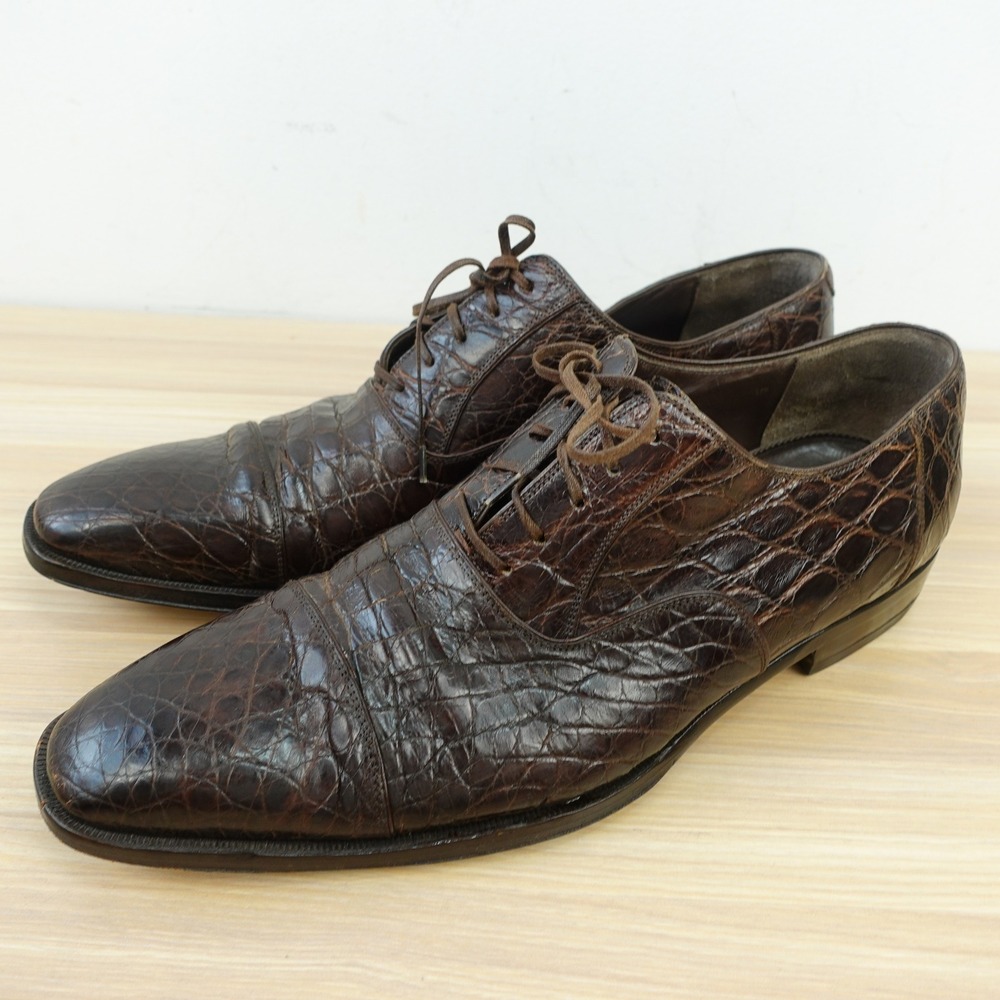 Bergdorf Goodman Crocodile Oxford Dress Shoes Mens 10.5 Brick Brown Luxury $1500